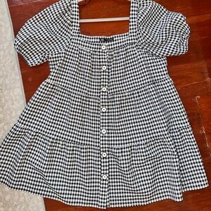 Zara Black and White Mini Sundress with Puff Sleeves